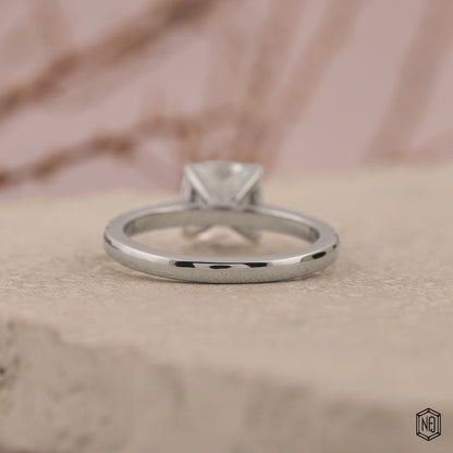 2.48 Carat Cushion Cut Lab Grown Diamond Side Stone Pavé Engagement Ring - Hand View / Detail Angle