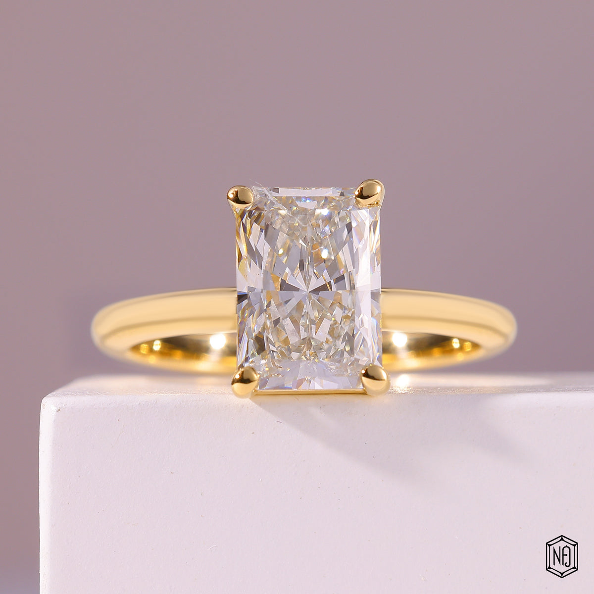 Radiant Cut Lab Grown Diamond Solitaire Engagement Ring with 4-Prong Ball Setting