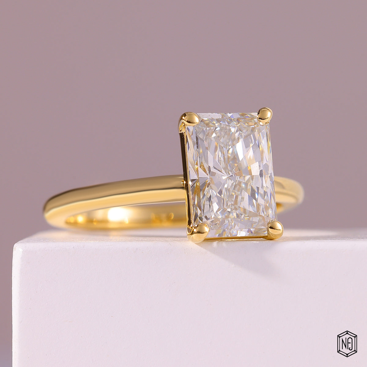 Radiant Cut Lab Grown Diamond Solitaire Engagement Ring with 4-Prong Ball Setting