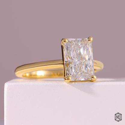 Radiant Cut Lab Grown Diamond Solitaire Engagement Ring with 4-Prong Ball Setting