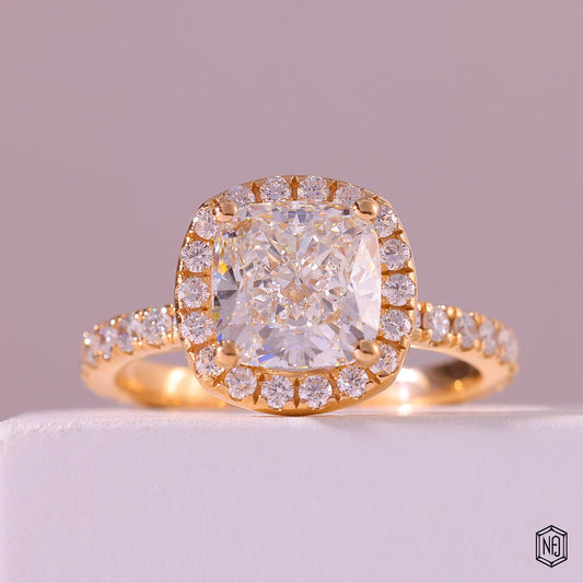 3.19 Carat Cushion Cut Lab Grown Diamond Classic Diamond Halo Engagement Ring - Front Top View
