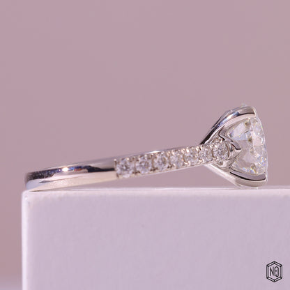 2.66 Carat Round Cut Lab Grown Diamond Side Stone Pavé Engagement Ring - Side Profile Angle