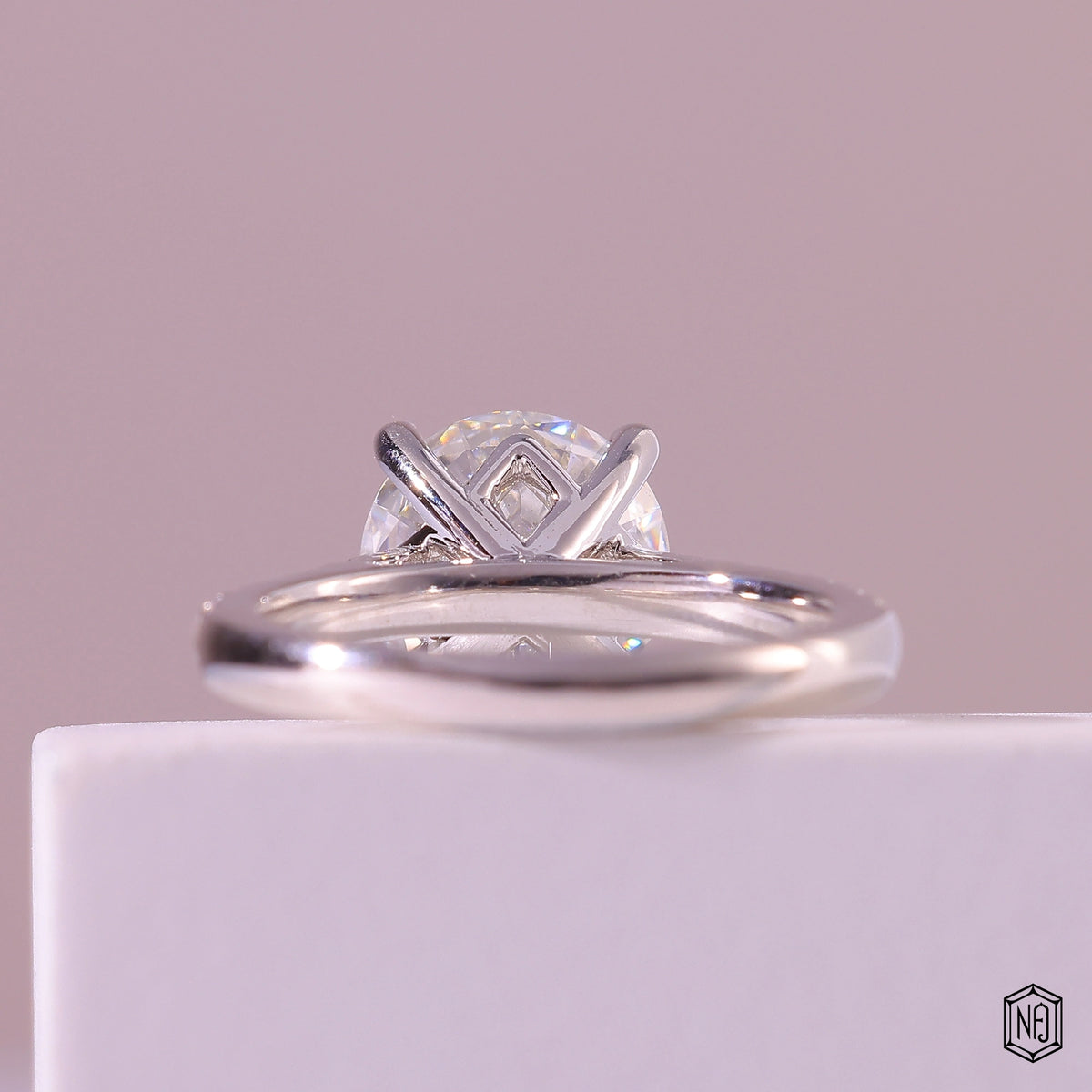 2.66 Carat Round Cut Lab Grown Diamond Side Stone Pavé Engagement Ring - Hand View / Detail Angle