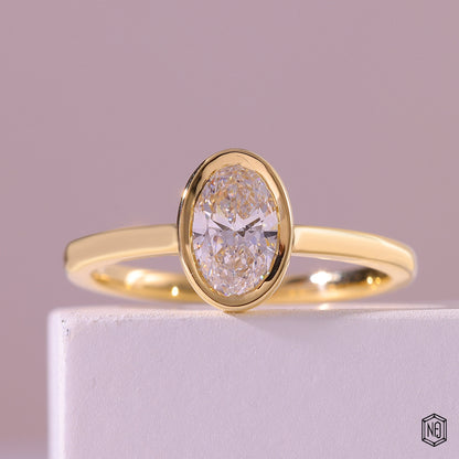 1.02 Carat Oval Cut Lab Grown Diamond Modern Bezel Engagement Ring - Front Top View