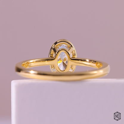 1.02 Carat Oval Cut Lab Grown Diamond Modern Bezel Engagement Ring - Hand View / Detail Angle