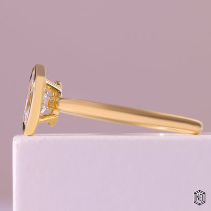 1.02 Carat Oval Cut Lab Grown Diamond Modern Bezel Engagement Ring - Angled Perspective