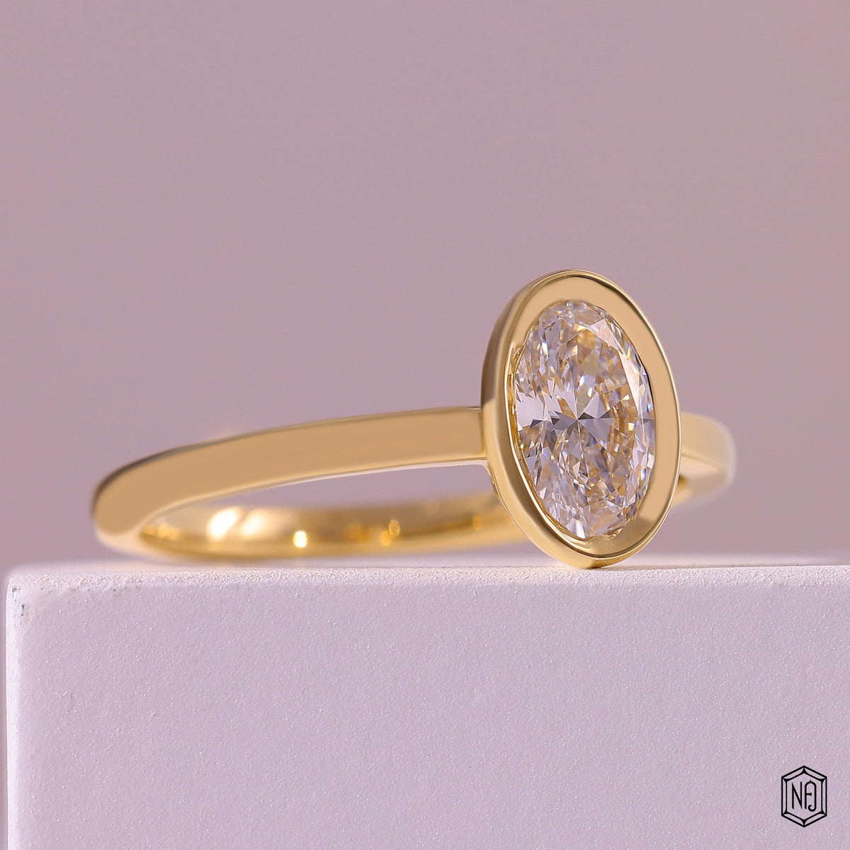 1.02 Carat Oval Cut Lab Grown Diamond Modern Bezel Engagement Ring - Gallery & Prongs Detail