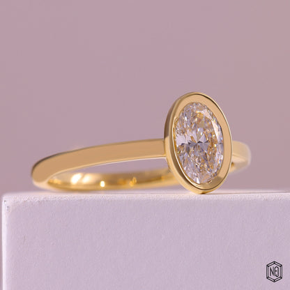 1.02 Carat Oval Cut Lab Grown Diamond Modern Bezel Engagement Ring - Gallery & Prongs Detail
