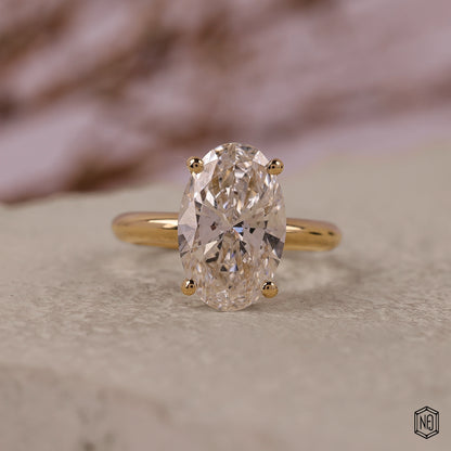 3.58 Carat Oval Cut Lab Grown Diamond Classic Solitaire Engagement Ring - Front Top View