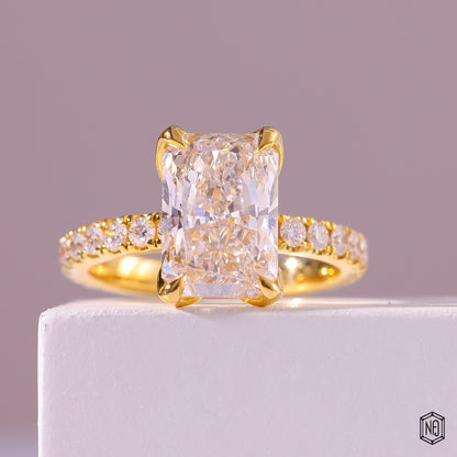 3.53 Carat Radiant Cut Lab Grown Diamond Side Stone Pavé Engagement Ring - Front Top View