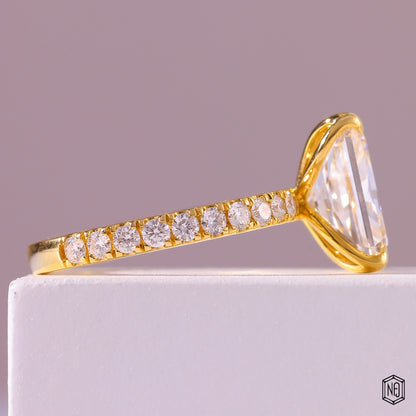 3.53 Carat Radiant Cut Lab Grown Diamond Side Stone Pavé Engagement Ring - Side Profile Angle