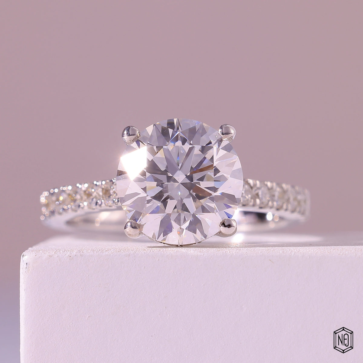 2.75 Carat Round Cut Lab Grown Diamond Delicate Hidden Halo Engagement Ring - Front Top View