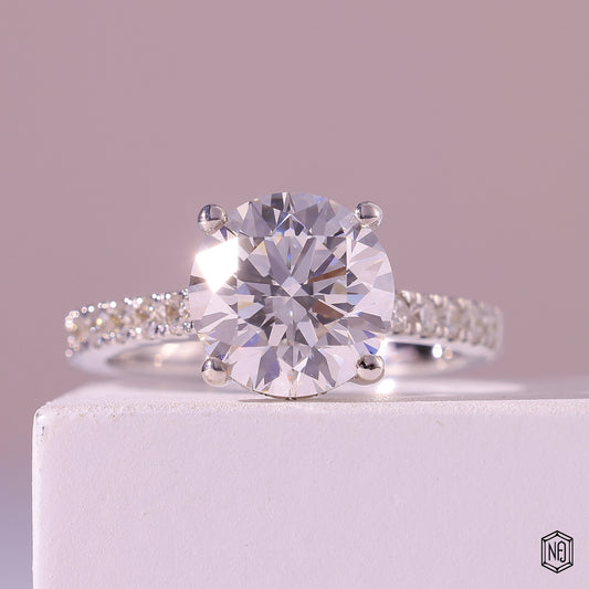 2.75 Carat Round Cut Lab Grown Diamond Delicate Hidden Halo Engagement Ring - Front Top View