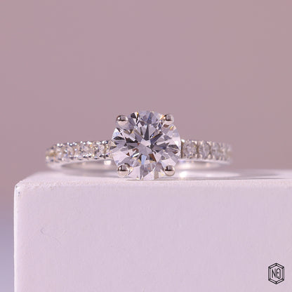 1.1 Carat Round Cut Lab Grown Diamond Side Stone Pavé Engagement Ring - Front Top View