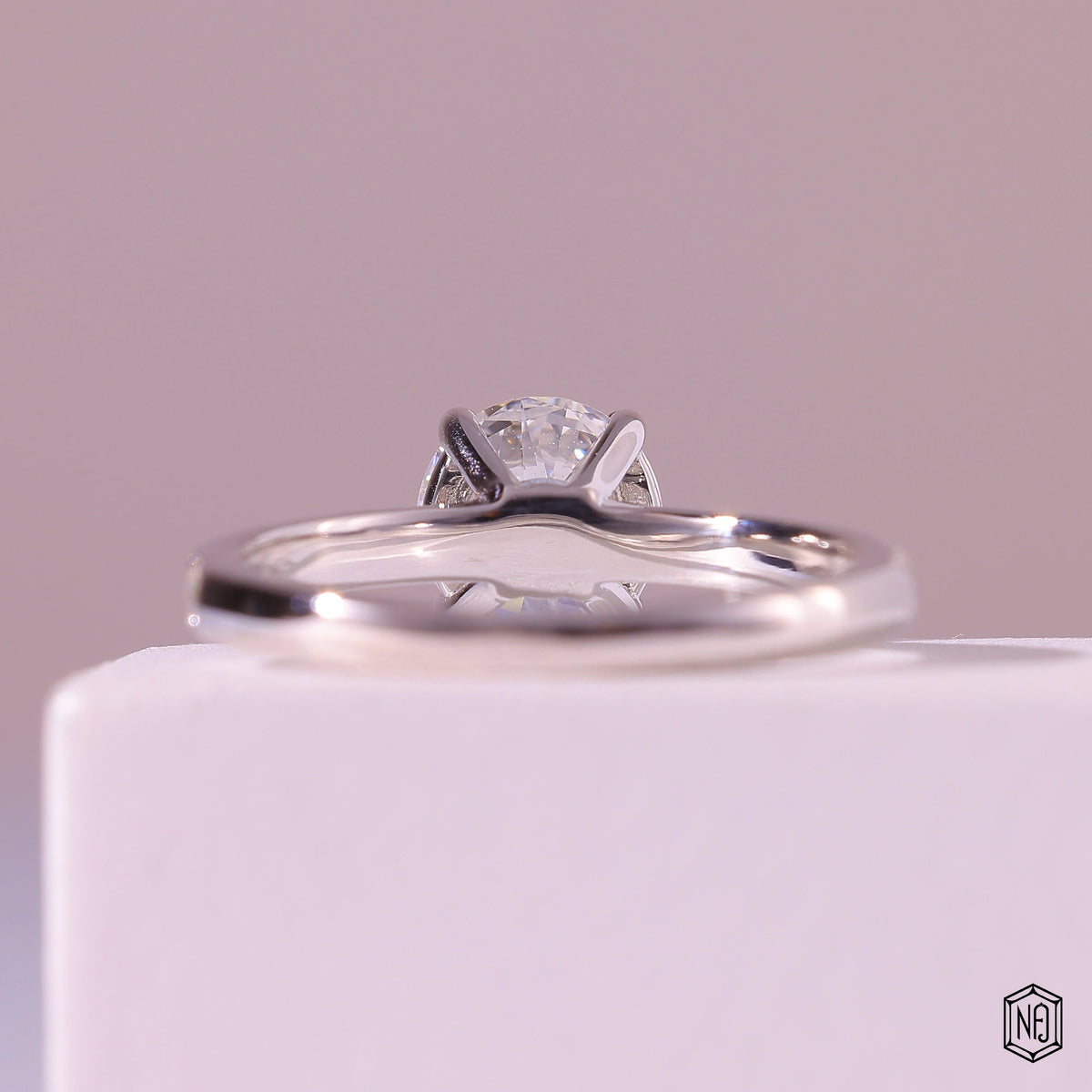 1.1 Carat Round Cut Lab Grown Diamond Side Stone Pavé Engagement Ring - Angled Perspective