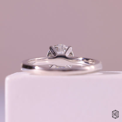 1.1 Carat Round Cut Lab Grown Diamond Side Stone Pavé Engagement Ring - Angled Perspective