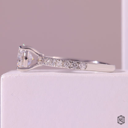 1.1 Carat Round Cut Lab Grown Diamond Side Stone Pavé Engagement Ring - Gallery & Prongs Detail