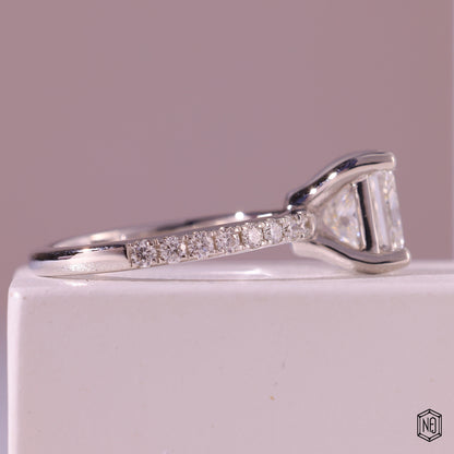 1.83 Carat Princess Cut Lab Grown Diamond Side Stone Pavé Engagement Ring - Side Profile Angle