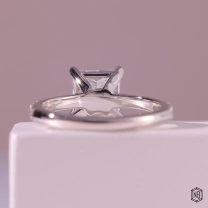 1.83 Carat Princess Cut Lab Grown Diamond Side Stone Pavé Engagement Ring - Hand View / Detail Angle