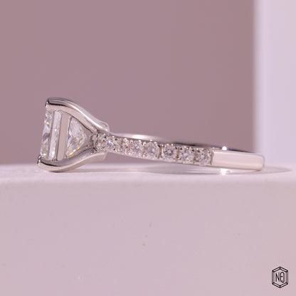 1.83 Carat Princess Cut Lab Grown Diamond Side Stone Pavé Engagement Ring - Angled Perspective