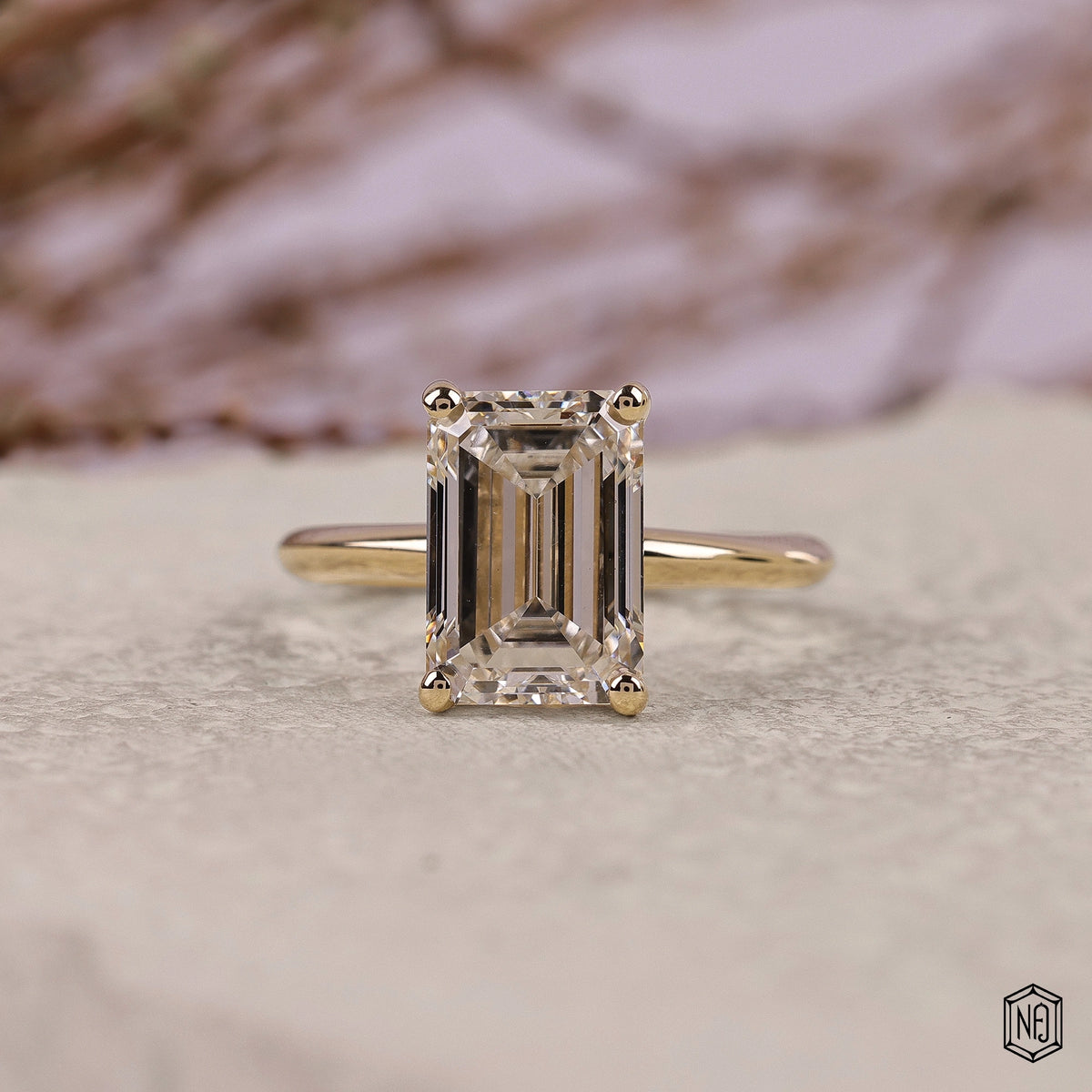 3.59 Carat Emerald Cut Lab Grown Diamond Classic Solitaire Engagement Ring - Front Top View