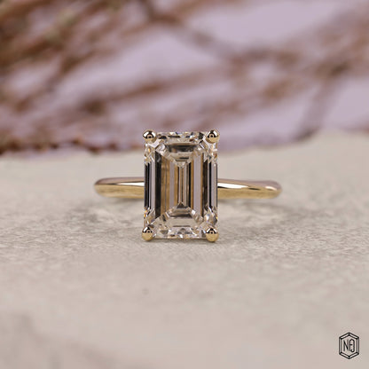 3.59 Carat Emerald Cut Lab Grown Diamond Classic Solitaire Engagement Ring - Front Top View