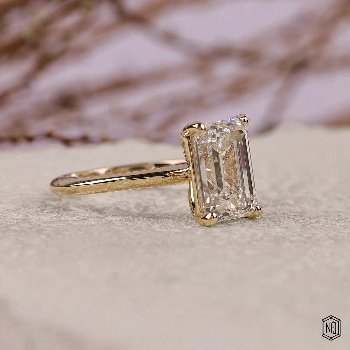 3.59 Carat Emerald Cut Lab Grown Diamond Classic Solitaire Engagement Ring - Gallery & Prongs Detail