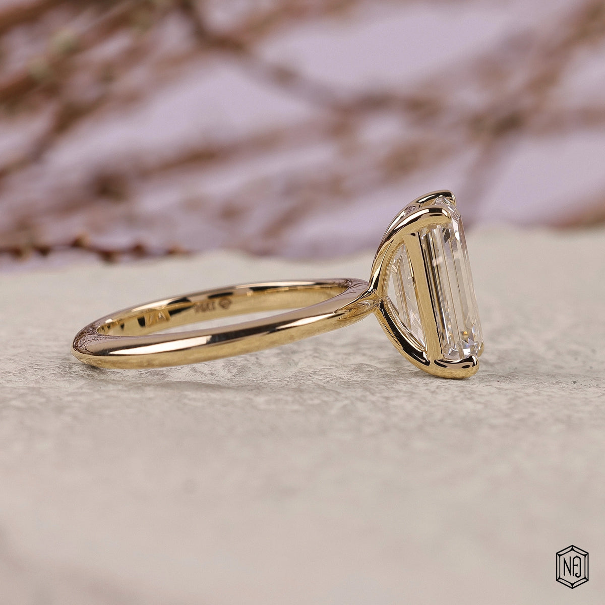 3.59 Carat Emerald Cut Lab Grown Diamond Classic Solitaire Engagement Ring - Side Profile Angle
