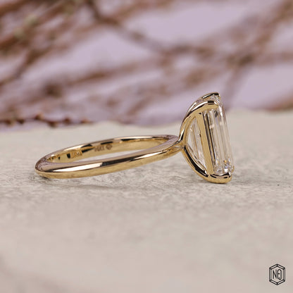 3.59 Carat Emerald Cut Lab Grown Diamond Classic Solitaire Engagement Ring - Side Profile Angle