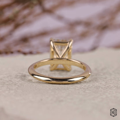 3.59 Carat Emerald Cut Lab Grown Diamond Classic Solitaire Engagement Ring - Hand View / Detail Angle