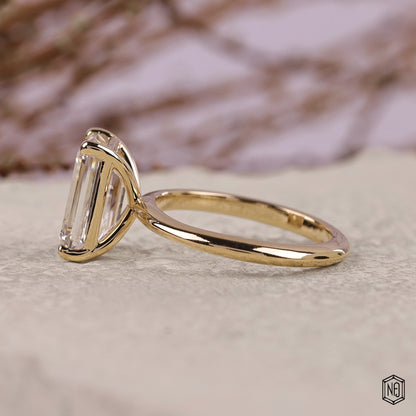 3.59 Carat Emerald Cut Lab Grown Diamond Classic Solitaire Engagement Ring - Angled Perspective
