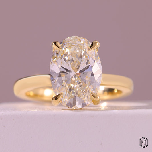 2.52 Carat Oval Cut Lab Grown Diamond Delicate Hidden Halo Engagement Ring - Front Top View