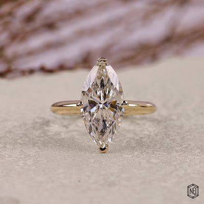 3.57 Carat Marquise Cut Lab Grown Diamond Classic Solitaire Engagement Ring - Front Top View