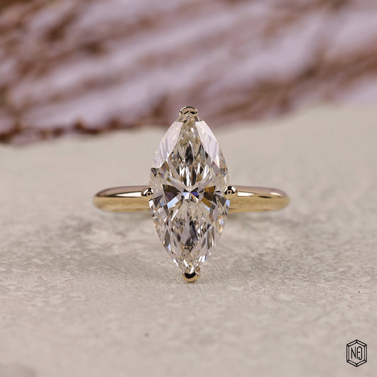 3.57 Carat Marquise Cut Lab Grown Diamond Classic Solitaire Engagement Ring - Front Top View