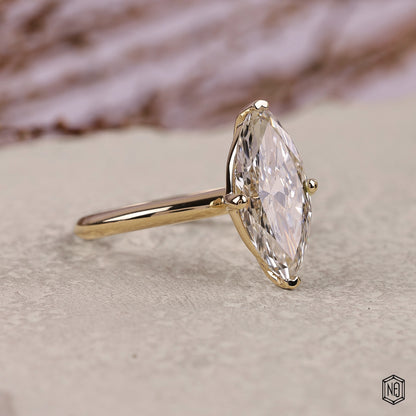 3.57 Carat Marquise Cut Lab Grown Diamond Classic Solitaire Engagement Ring - Gallery & Prongs Detail