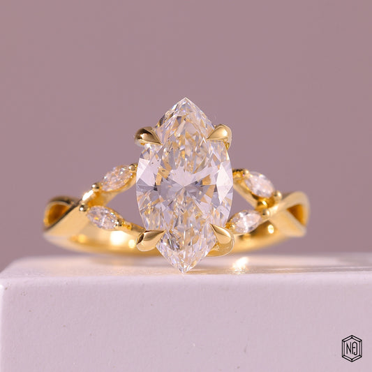 1.87 Carat Marquise Cut Lab Grown Diamond Side Stone Pavé Engagement Ring - Front Top View