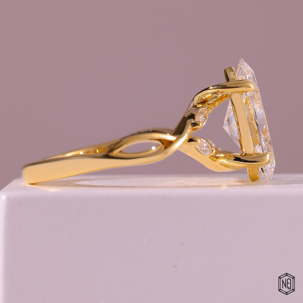 1.87 Carat Marquise Cut Lab Grown Diamond Side Stone Pavé Engagement Ring - Side Profile Angle