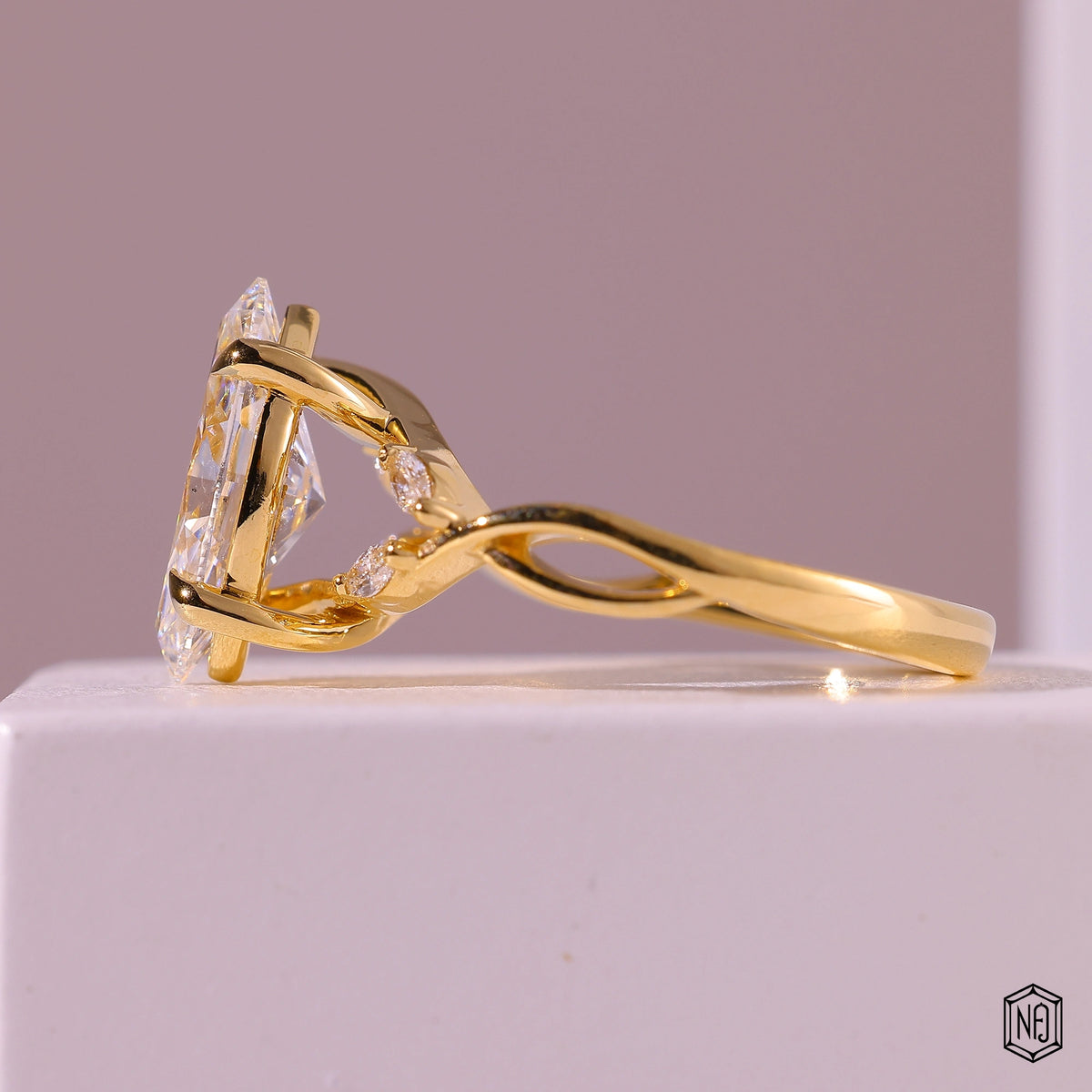 1.87 Carat Marquise Cut Lab Grown Diamond Side Stone Pavé Engagement Ring - Angled Perspective