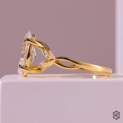 1.87 Carat Marquise Cut Lab Grown Diamond Side Stone Pavé Engagement Ring - Angled Perspective