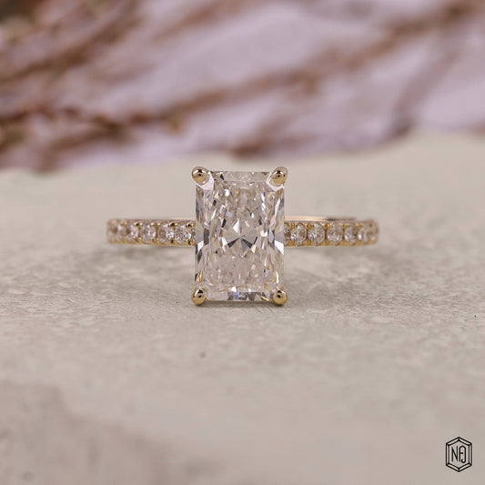 2.52 Carat Radiant Cut Lab Grown Diamond Delicate Hidden Halo Engagement Ring - Front Top View