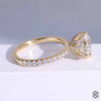 2.75 Carat Round Cut Lab Grown Diamond Side Stone Pavé Engagement Ring - Side Profile Angle