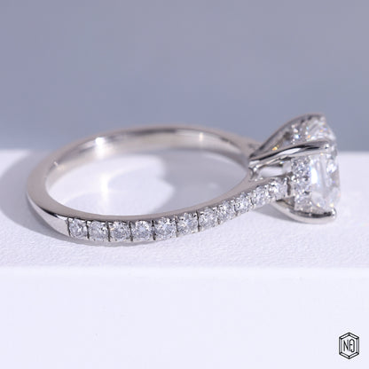2.25 Carat Cushion Cut Lab Grown Diamond Delicate Hidden Halo Engagement Ring - Side Profile Angle