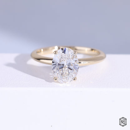 1.9 Carat Oval Cut Lab Grown Diamond Classic Solitaire Engagement Ring - Front Top View