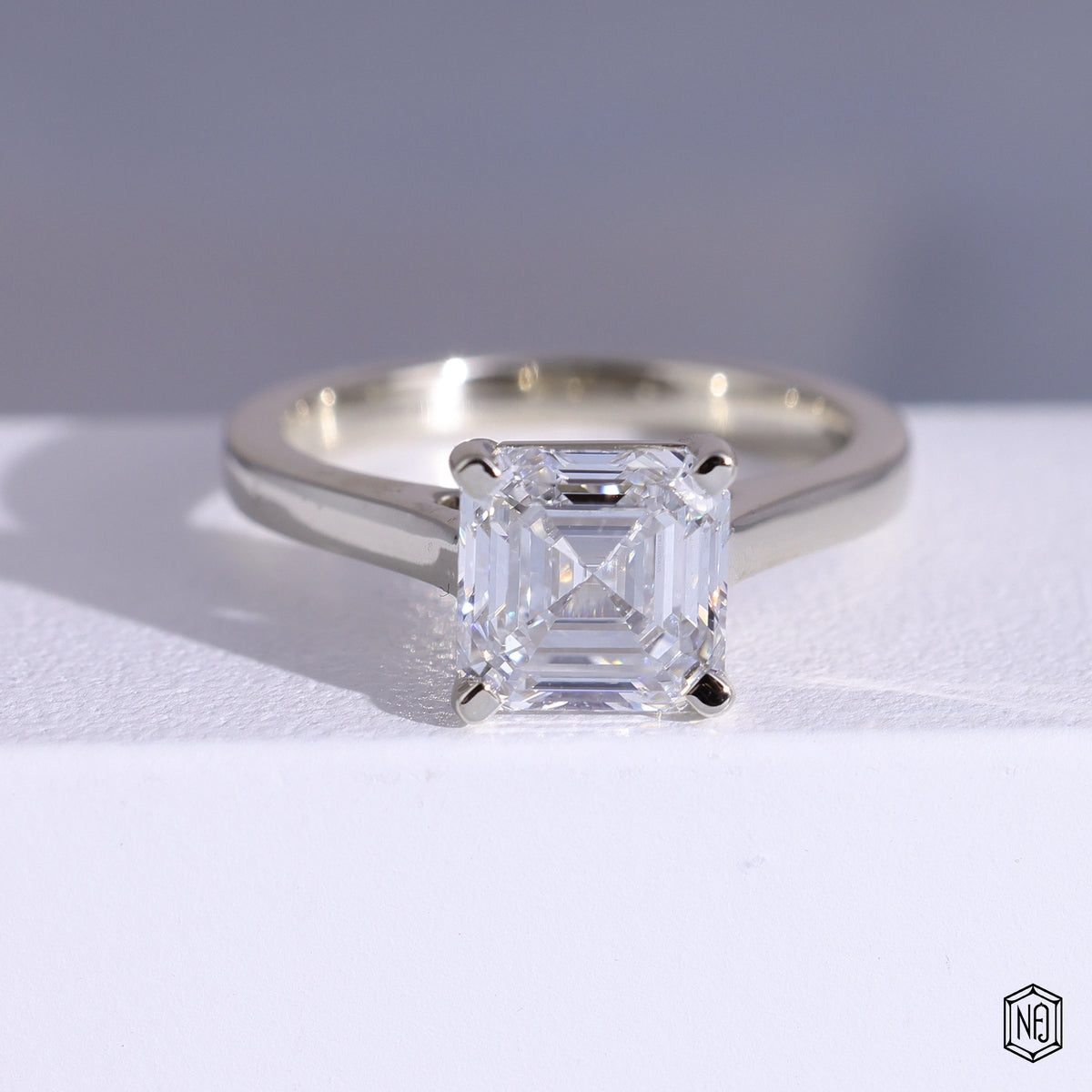 2.06 Carat Asscher Cut Lab Grown Diamond Classic Solitaire Engagement Ring - Front Top View