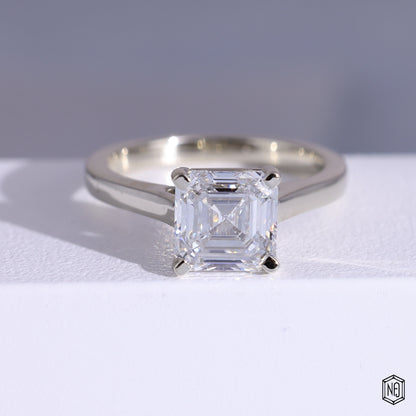 2.06 Carat Asscher Cut Lab Grown Diamond Classic Solitaire Engagement Ring - Front Top View