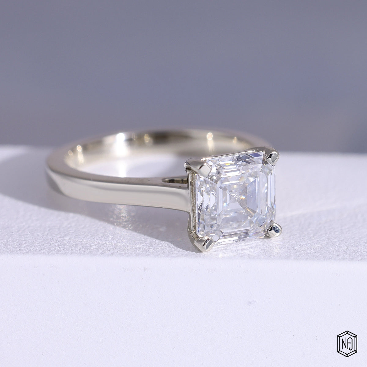 2.06 Carat Asscher Cut Lab Grown Diamond Classic Solitaire Engagement Ring - Gallery & Prongs Detail