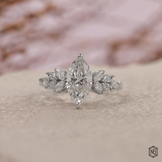 1.48 Carat Marquise Cut Lab Grown Diamond Vintage Inspired Heirloom Engagement Ring - Front Top View