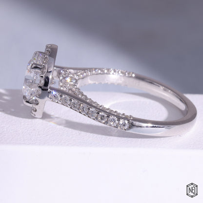2.16 Carat Round Cut Lab Grown Diamond Classic Diamond Halo Engagement Ring - Angled Perspective