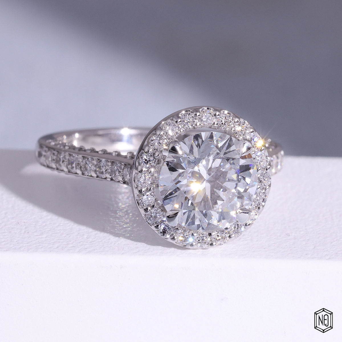 2.16 Carat Round Cut Lab Grown Diamond Classic Diamond Halo Engagement Ring - Gallery & Prongs Detail