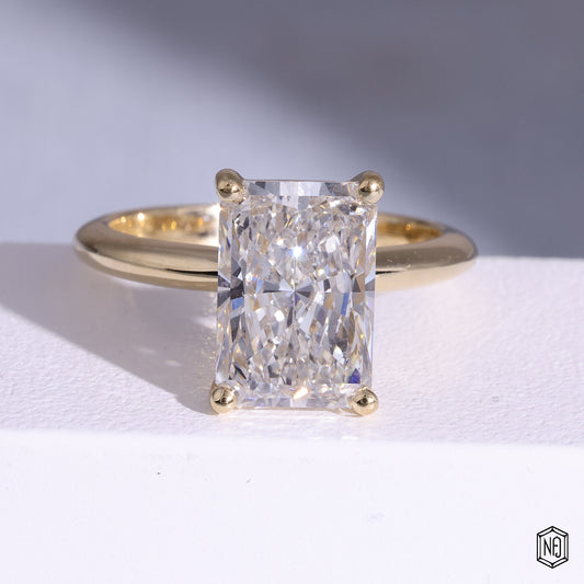 3.02 Carat Radiant Cut Lab Grown Diamond Classic Solitaire Engagement Ring - Front Top View